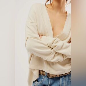 Free People Cream V-Neck Top